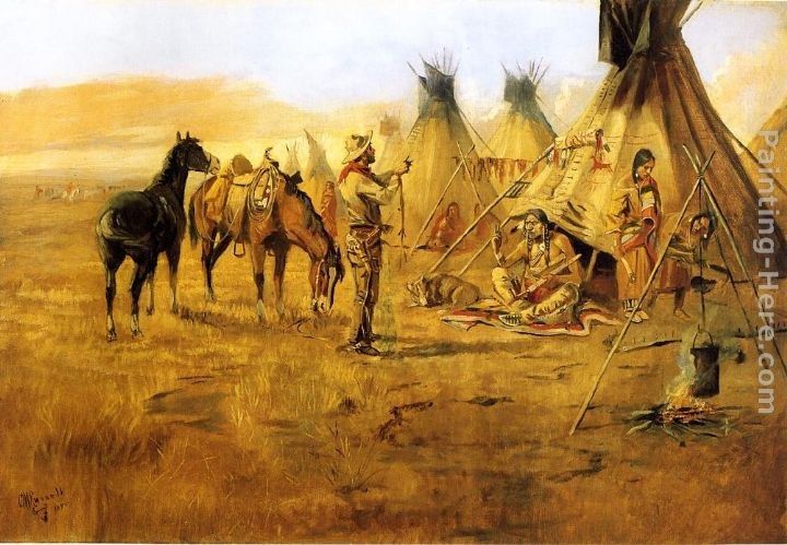 Charles Marion Russell Cowboy Bargaining for an Indian Girl